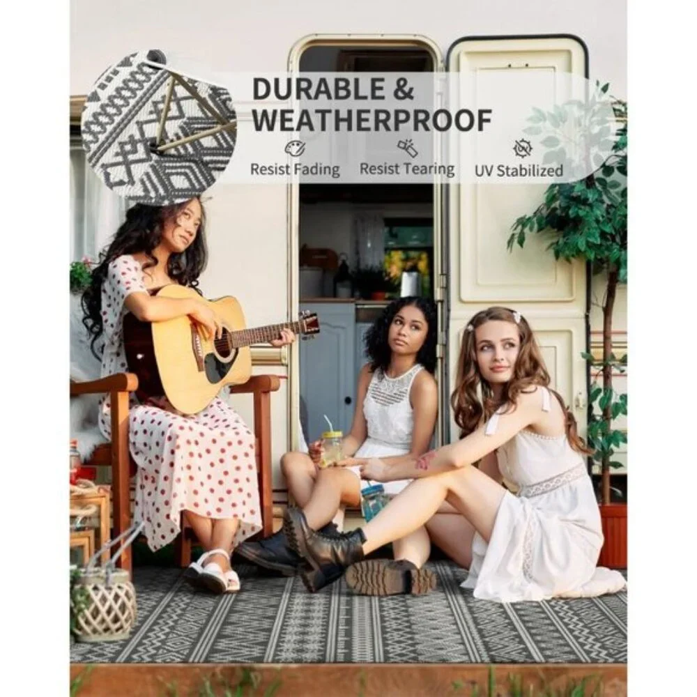 New 6x9 Waterproof Outdoor Rug, Reversible Boho Plastic Straw Patio Carpet